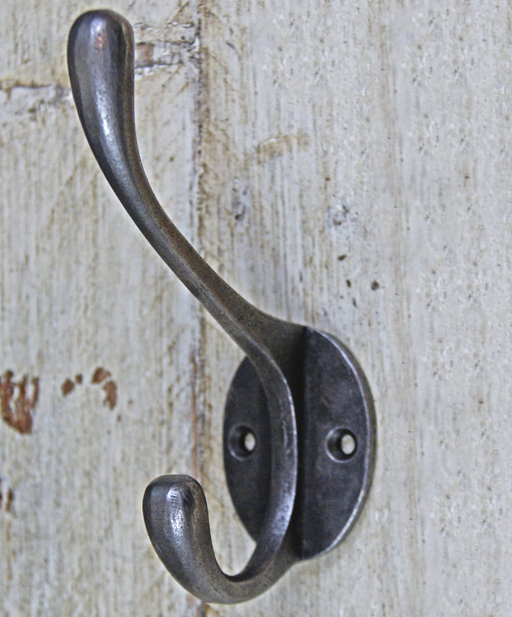 Hat & Coat Hook VICTORIAN Square Stem 2 Hole Ant Iron 110mm - South Planks