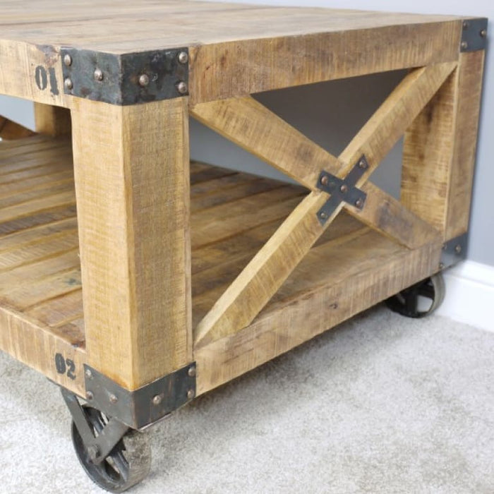 Wooden Coffee Table with Wheels
