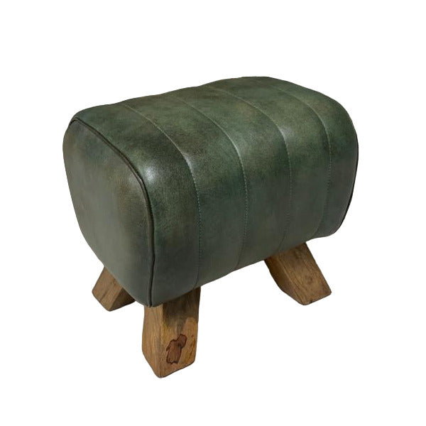 Green Leather Pommel Foot Stool - Small