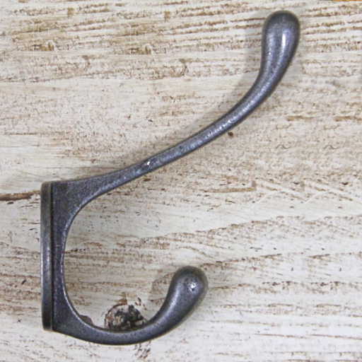 Hat & Coat Hook VICTORIAN Square Stem 2 Hole Ant Iron 110mm - South Planks