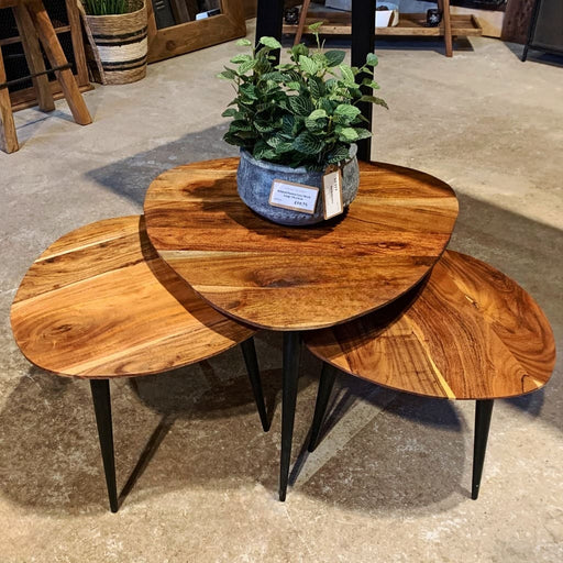Rustic Wooden Leaf Nest of 3 Tables - South Planks