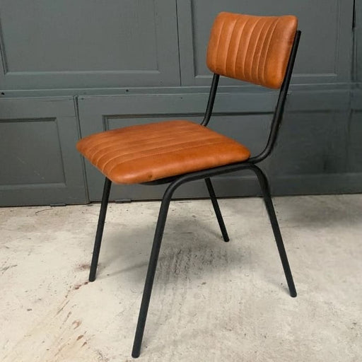 Vintage Style Tan Ribbed Leather Dining Chair - South Planks