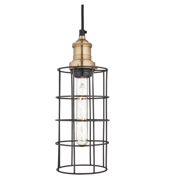 Brooklyn wire cage pendant 5" cylinder / Pewter holder - South Planks